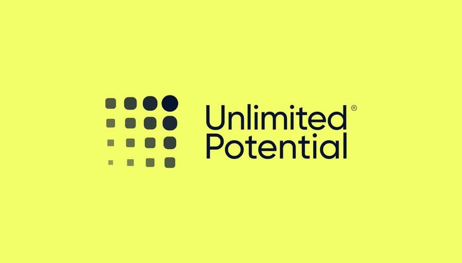 Unlimited Potential logo and dot grid mark on yellow background