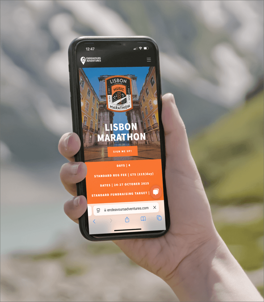 Endeavour Adventures Lisbon Marathon mobile website design on iPhone by On Poynt Creative