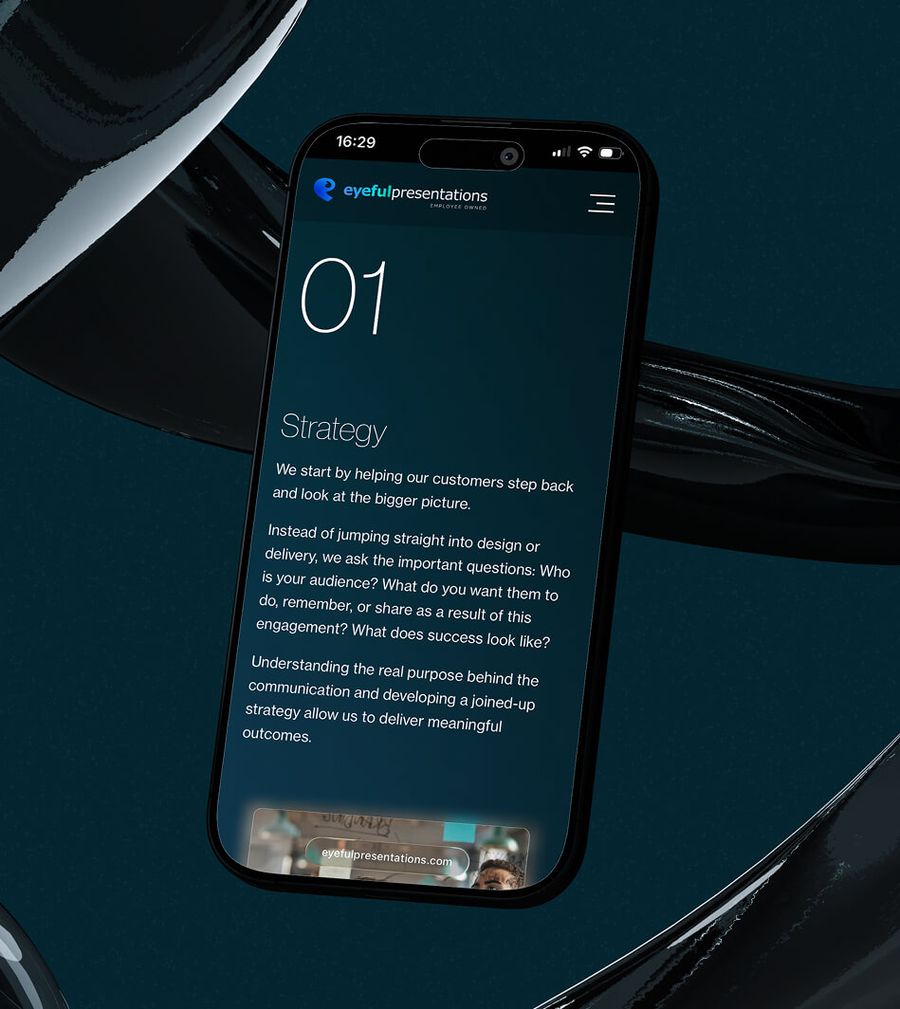 Eyeful Presentations dark themed cover slide design, by On Poynt Creative