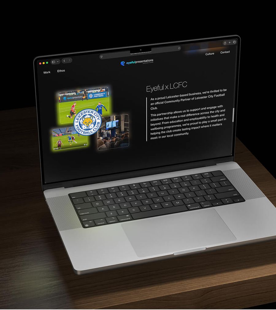 Eyeful Presentations branded slide design shown on laptop, by On Poynt Creative