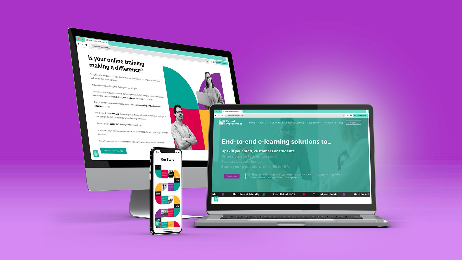 Marked Improvement responsive website design across desktop, laptop and mobile by On Poynt Creative