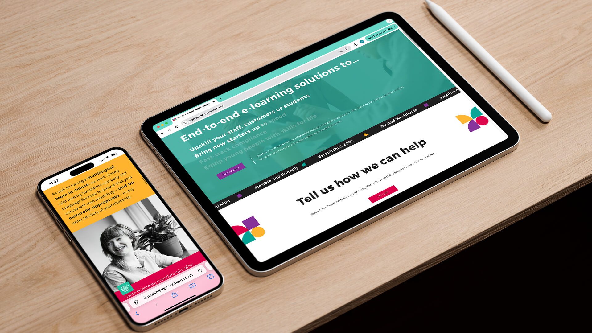 Marked Improvement website design displayed on tablet and phone by On Poynt Creative