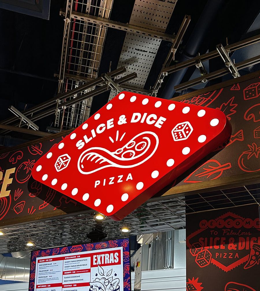 Slice & Dice illuminated shop sign design, by On Poynt Creative