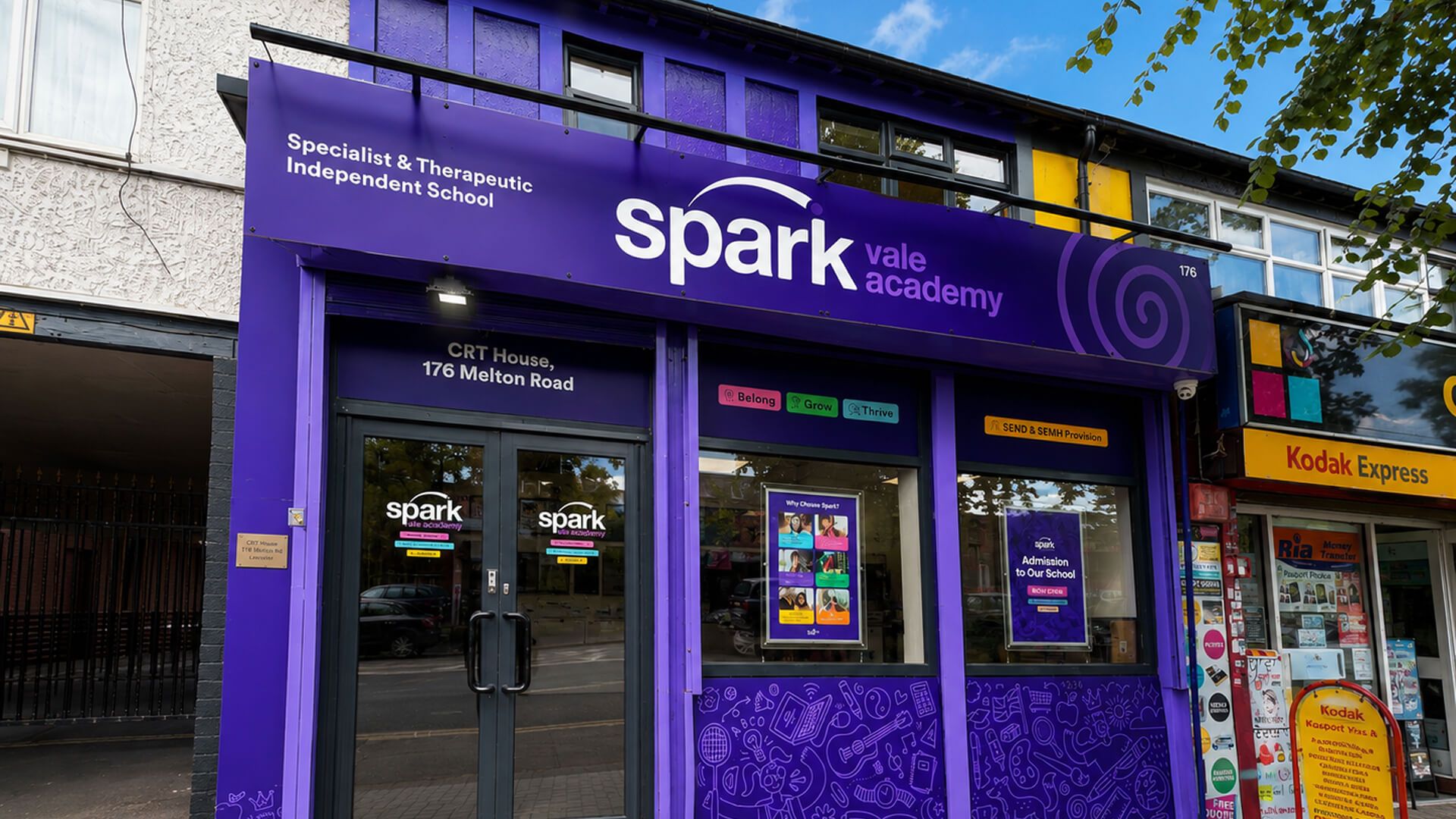 Spark Vale Academy storefront signage on a shopfront exterior