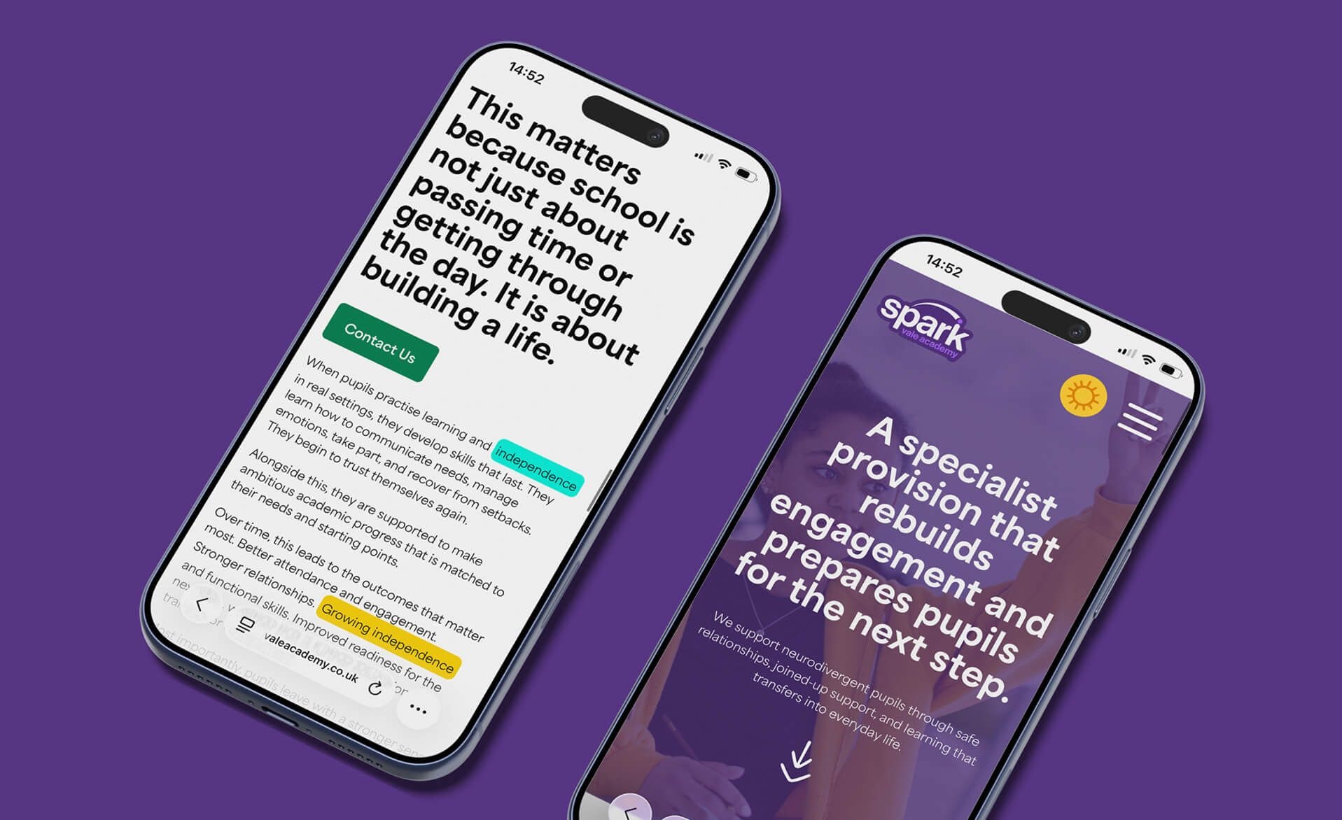 Spark Vale Academy mobile app screens design, by On Poynt Creative
