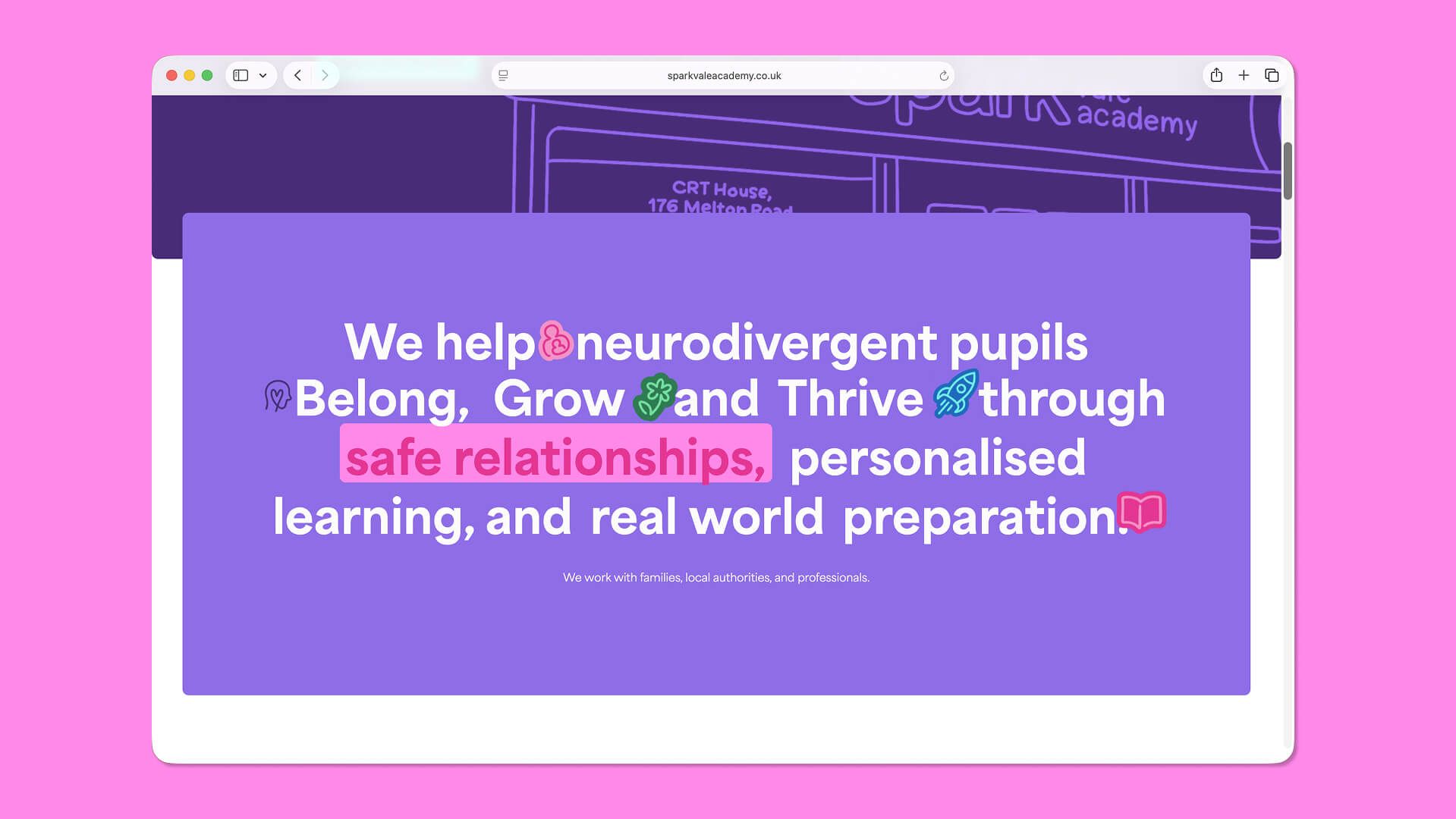 Spark Vale Academy website hero banner design, by On Poynt Creative