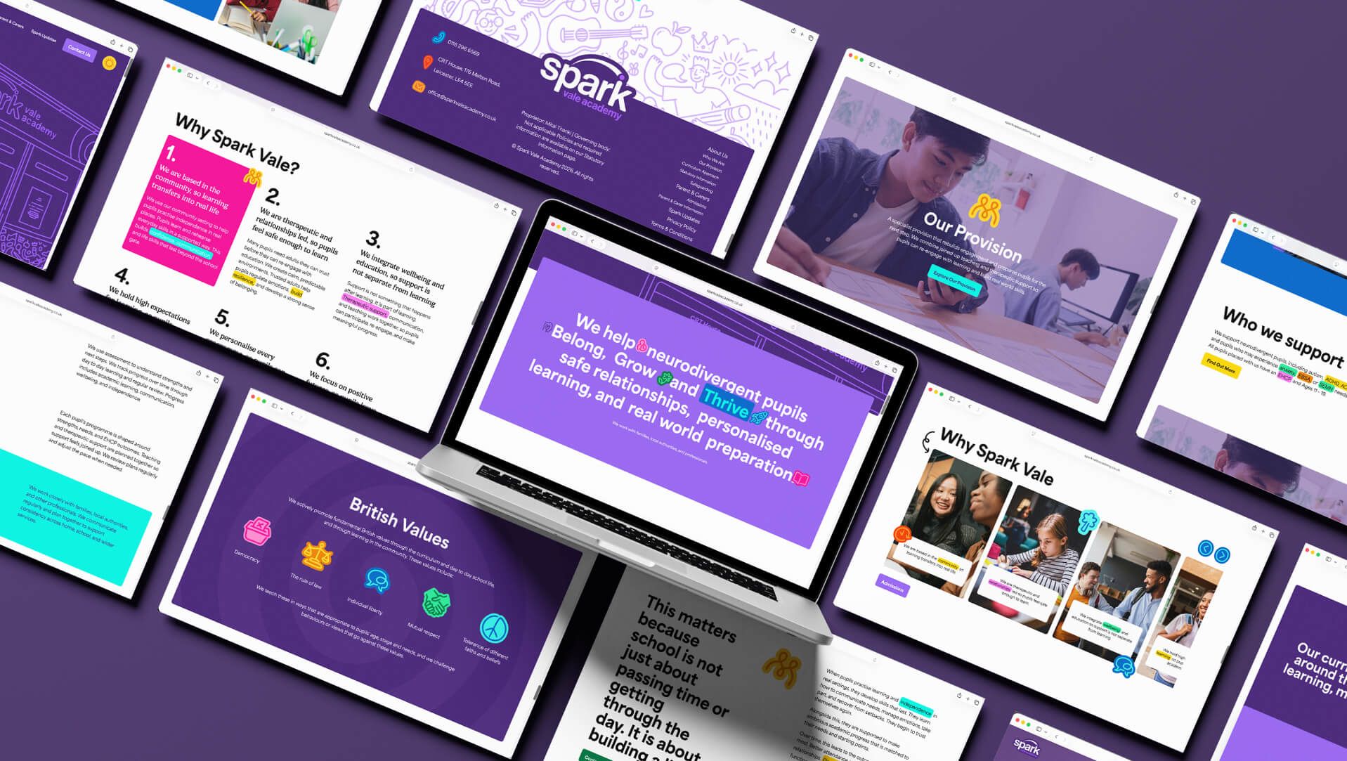 Spark Vale Academy website pages collage design, by On Poynt Creative
