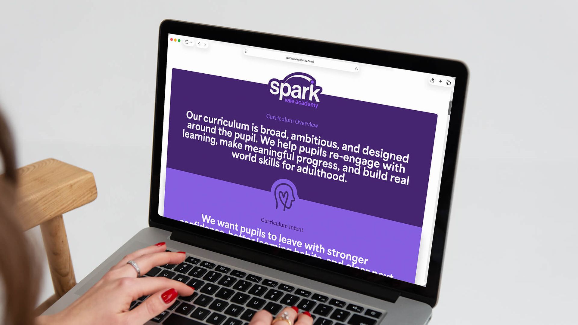 Spark Vale Academy website design shown on laptop, by On Poynt Creative