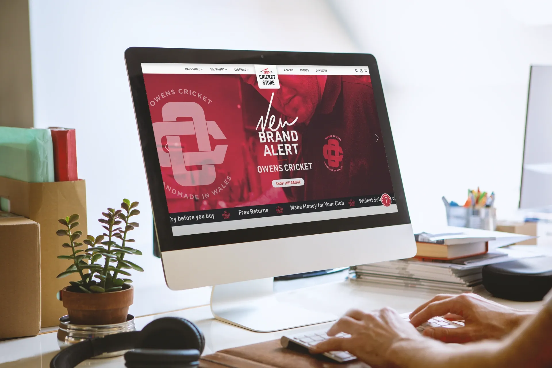 E-commerce website design for The Cricket Store displayed on desktop, by On Poynt Creative