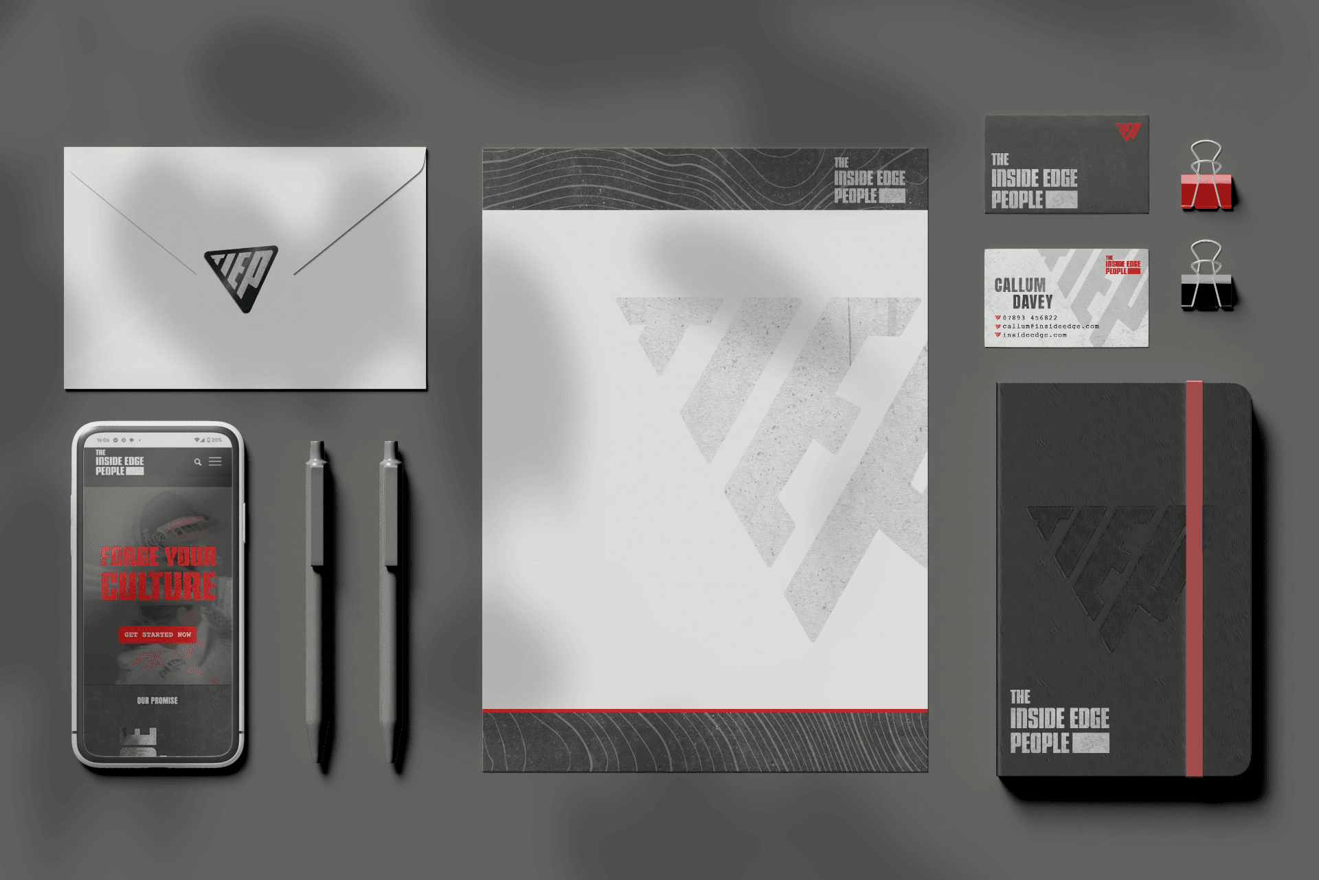 Brand stationery design including letterhead, business cards and logo for The Inside Edge by On Poynt Creative