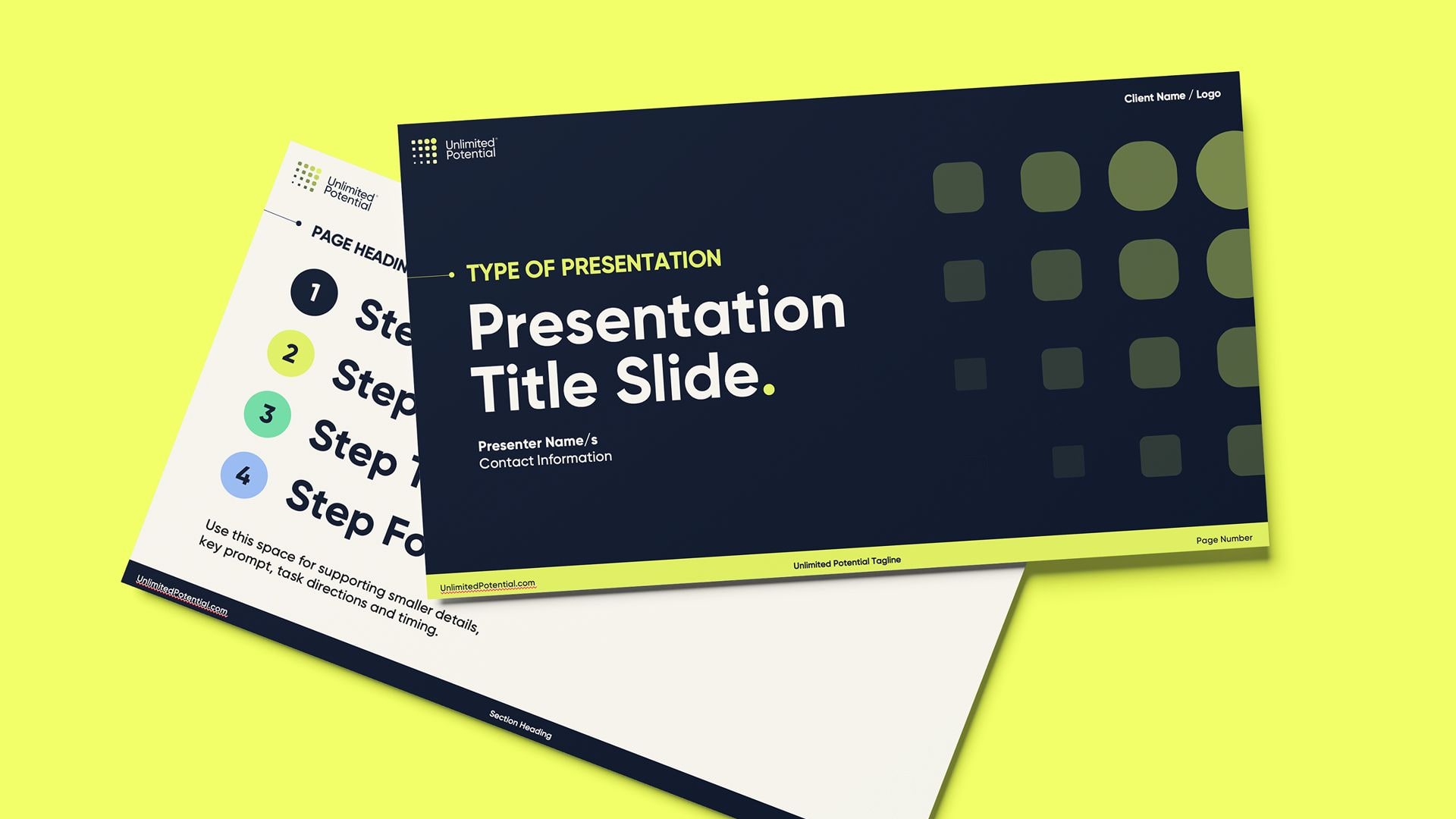 Unlimited Potential presentation title slide design mockup