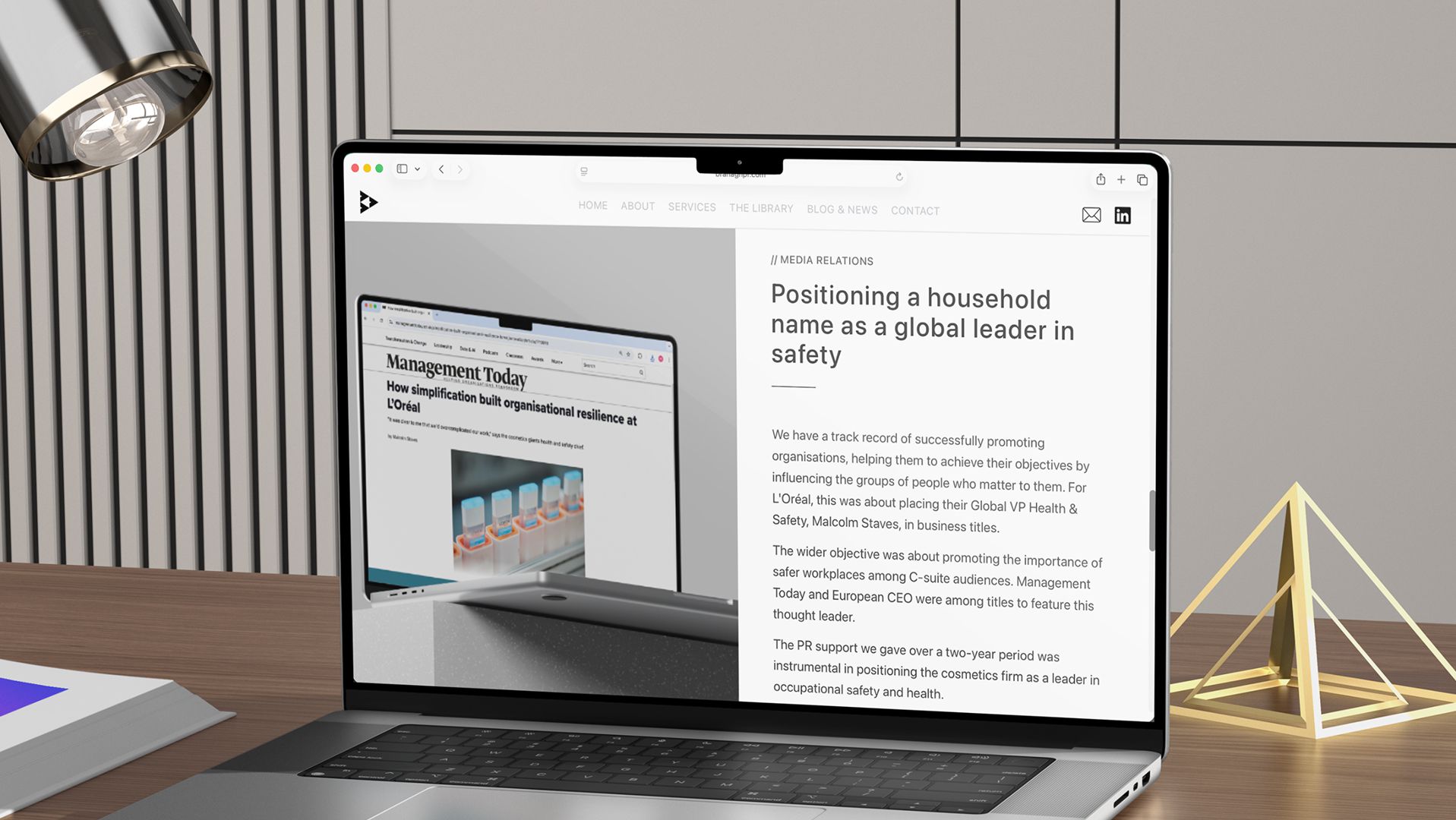 Branagh PR website design shown on laptop screen, by On Poynt Creative