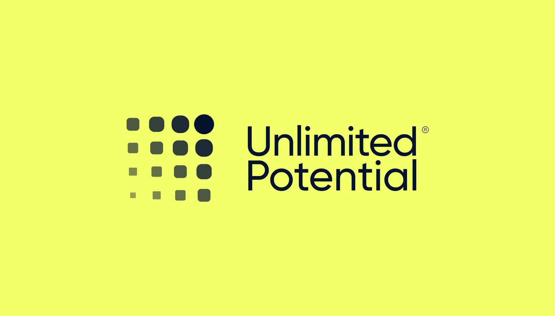 Unlimited Potential logo and dot grid mark on yellow background