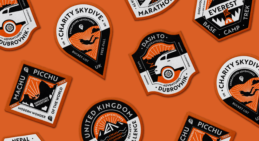 Illustrated adventure badge and patch designs for Endeavour Adventures by On Poynt Creative