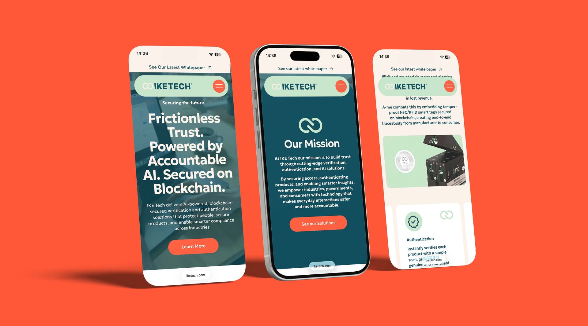 IKE Tech website mobile screens design on red background, by On Poynt Creative
