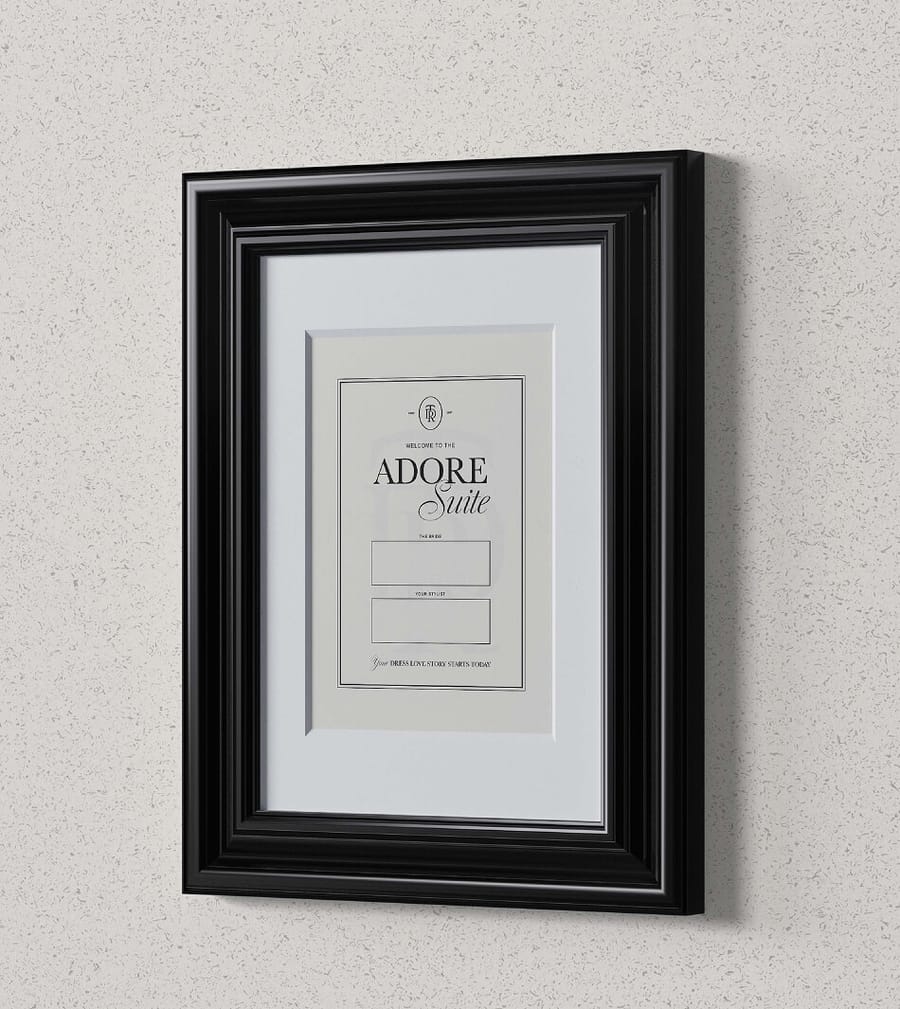 The Dressing Room Bridal branded framed wall print mockup, brand design by On Poynt Creative