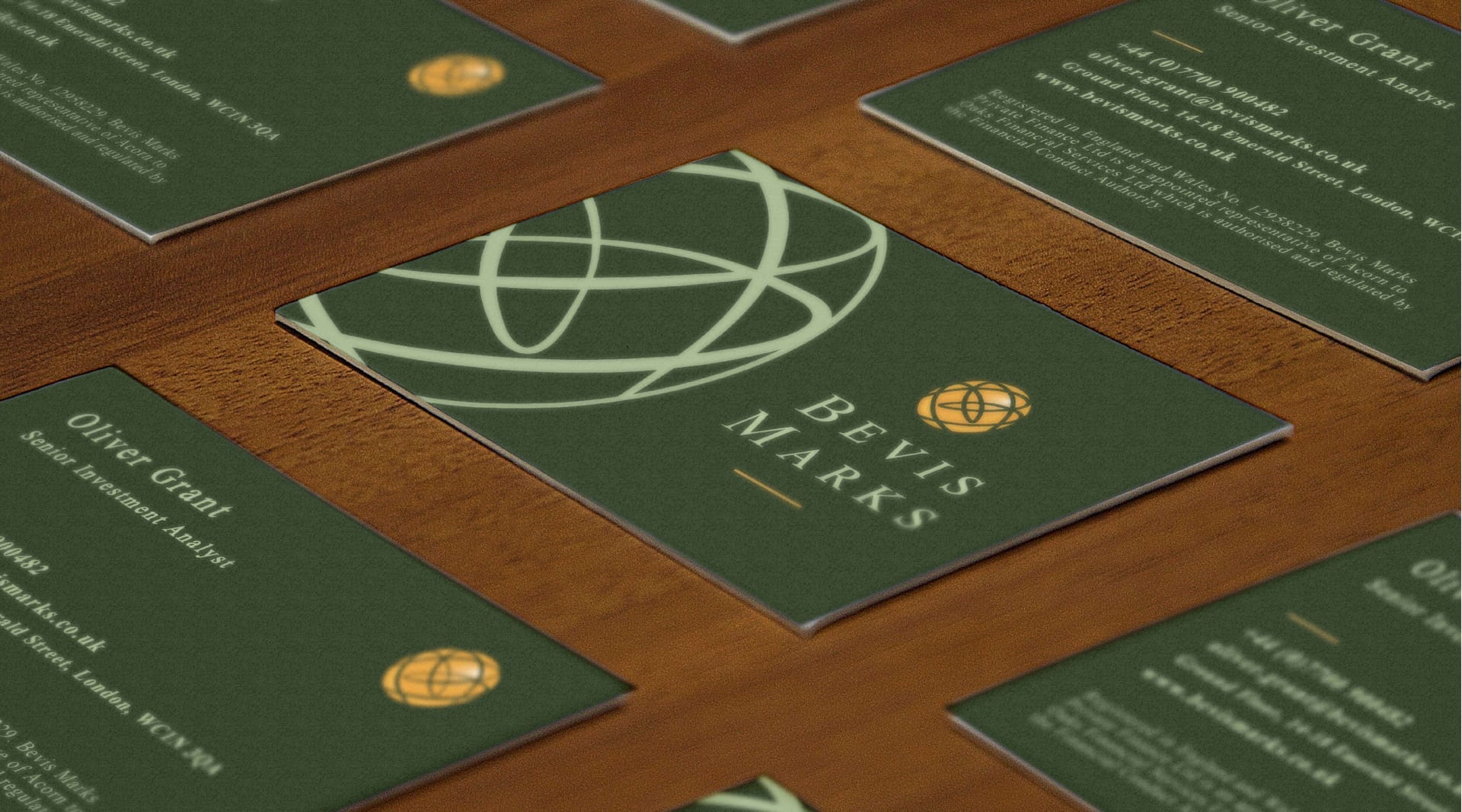 Bevis Marks emblem logo on textured brand pattern background, by On Poynt Creative