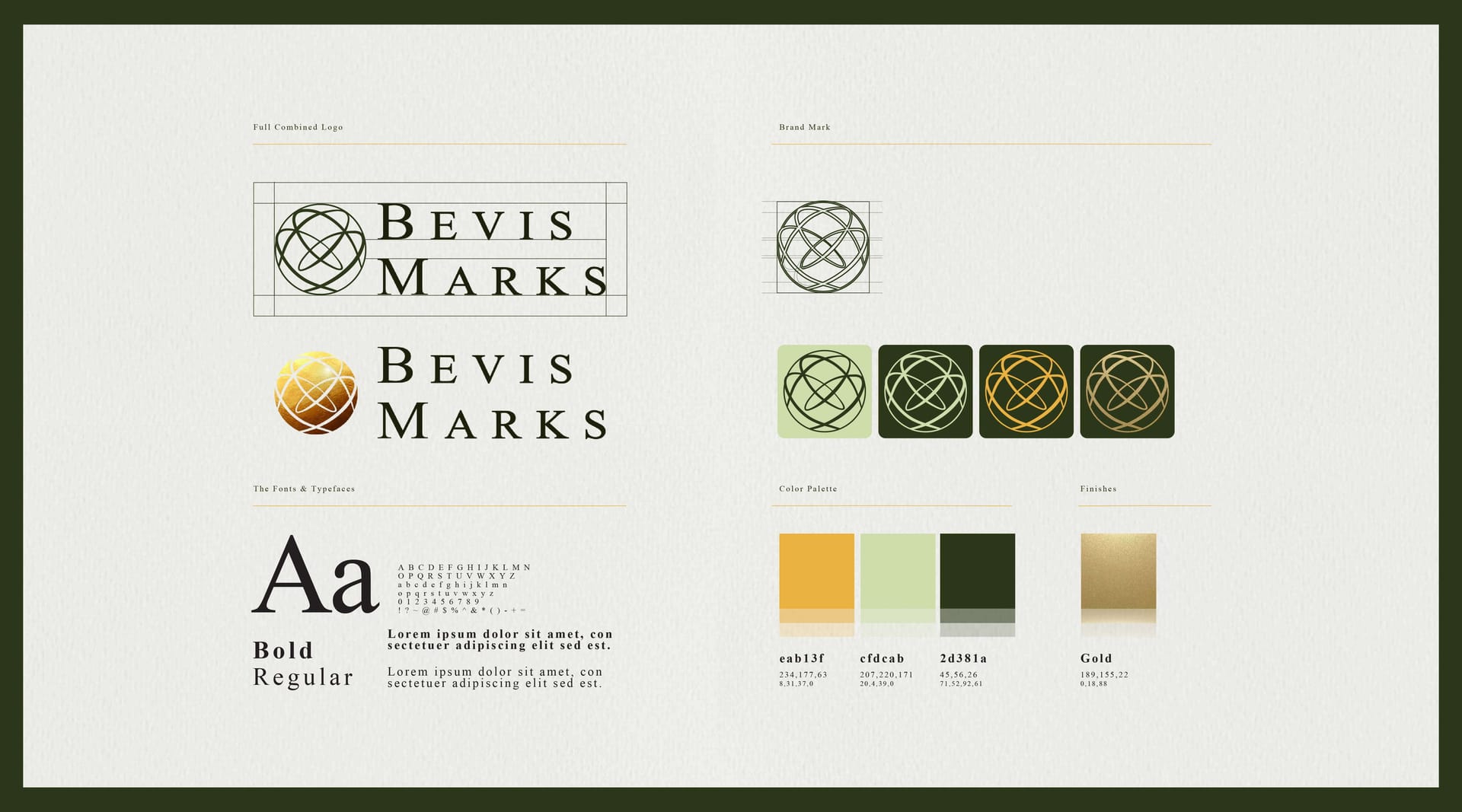 Bevis Marks brand guidelines showing logo, colour palette and typography, by On Poynt Creative