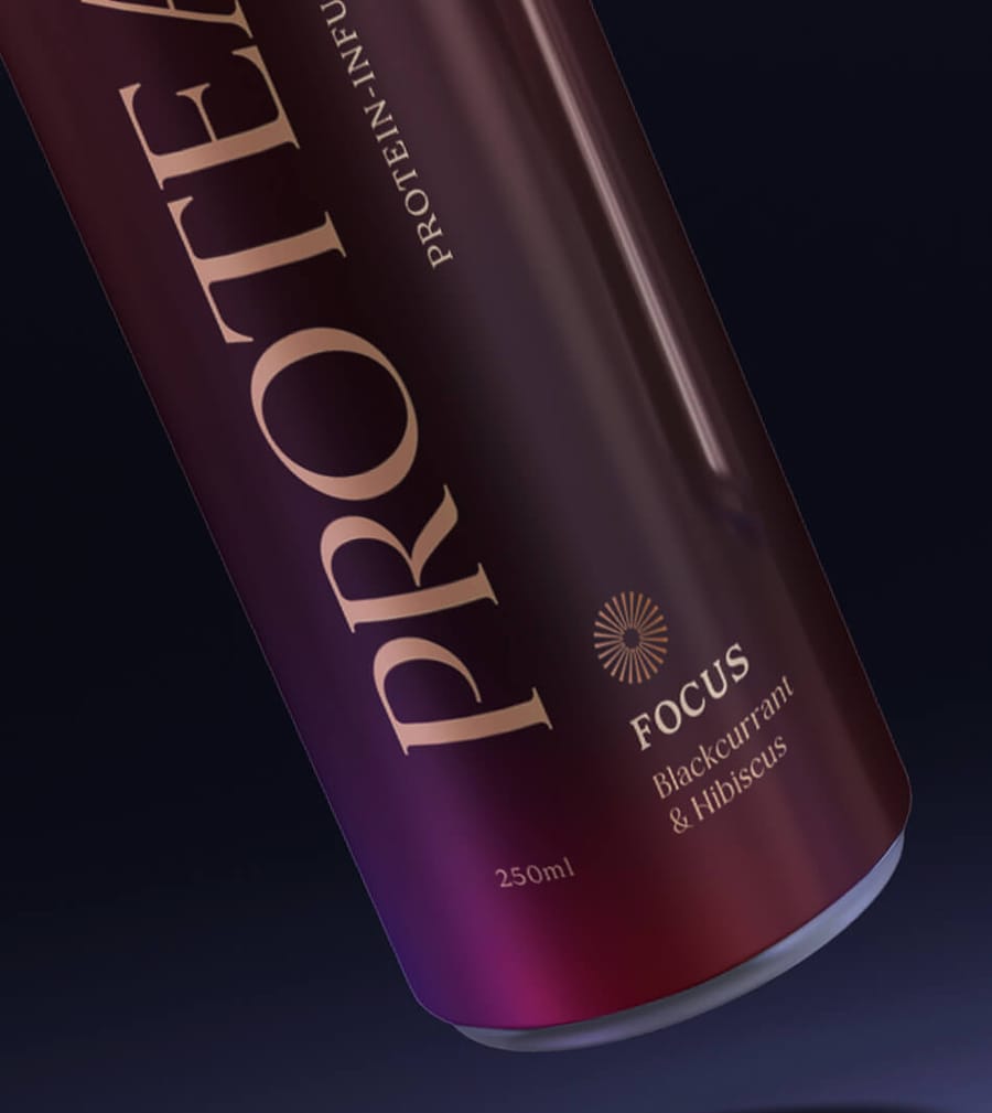 Protea branded can packaging design close-up, by On Poynt Creative