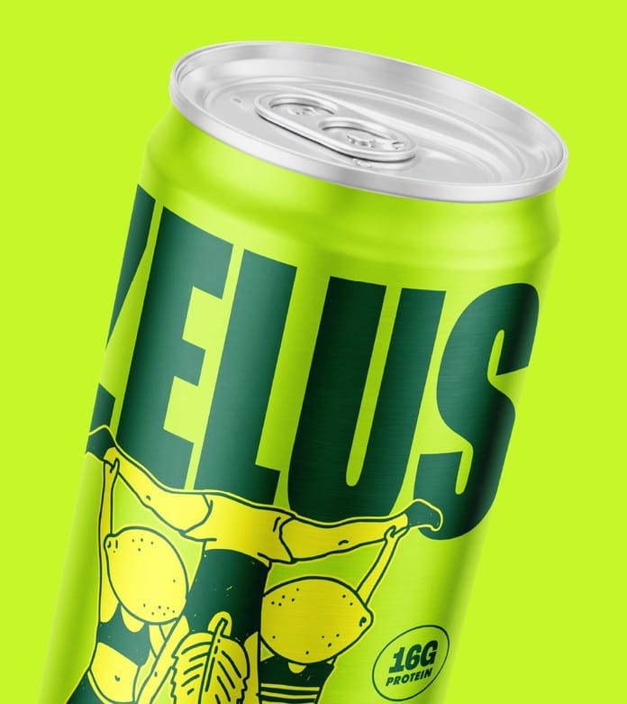 Zelus rebrand energy drink can close-up design, by On Poynt Creative