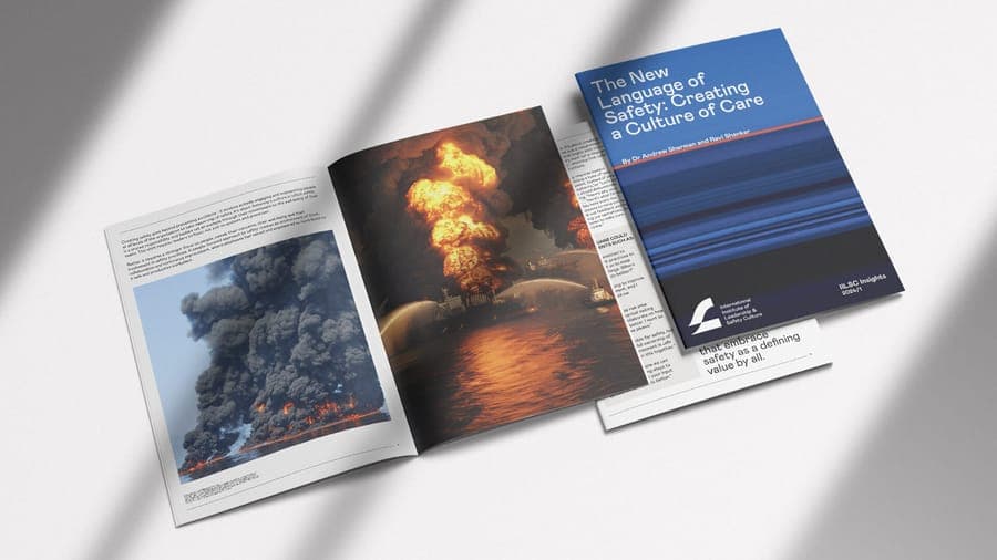 IILSC white paper brochure spread design featuring industrial safety imagery, by On Poynt Creative